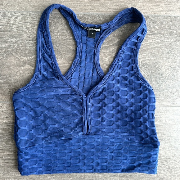 Fashion Nova 2 piece matching set navy blue honeycomb tank scrunch leggings M - Picture 8 of 8